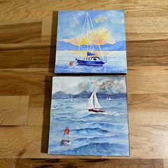 Lot of 2 Watercolor Seascape Sailboats Artwork SIGNED Denise Jackson 8″