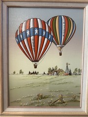 C. Carson Signed Serigraph Hot Air Balloon Farm Scene Painting On Canvas Framed