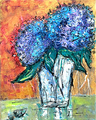 Original acrylic art painting – Blue Hydrangeas : Elegant and royal