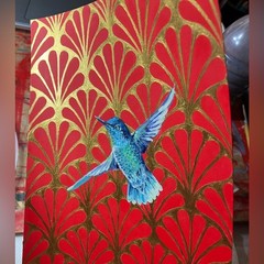 Original Hummingbird painting bird art deco realism contemporary Artettina USA