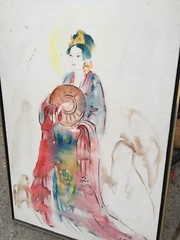 Geisha Woman Japanese Painting Signed Watercolor Gorgeous Framed Large Japan Vtg