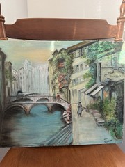 Vintage Oil Painting On Canvas Board Parisian Street Scene Unframed 16×20