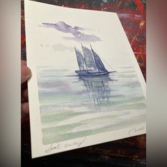Sailboat Original painting nautical art Watercolor marine Artwork Artettina