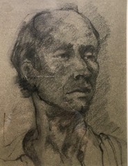 Modernist 1970s Original Susan Amster NYC Minimalist Charcoal Portrait Painting