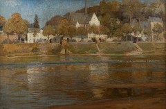 Marie-Louise Pichot Reflections in the River Oil Painting c1910 French School