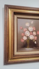 💐 Robert Cox Floral Oil Painting Pink Roses In Vase