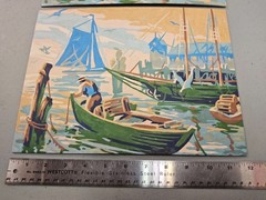 Vintage Paint By Number Nautical Harbor Scene Pair MCM Coastal Sailboat Unframed