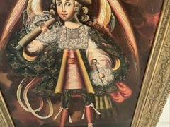 C’1890’s PERU OIL ON CANVAS Angel Arcabucero Cuzco School 27”x19″ (FRAMED 34X26)