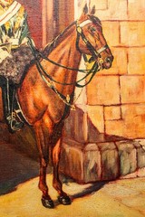 Ceremonial Guard British Military Soldier Horse Royal Mews Antique Oil Painting