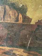 Oil On Canvas Signed Rocky Coast At Sunset Orientalism 46×61 Cm