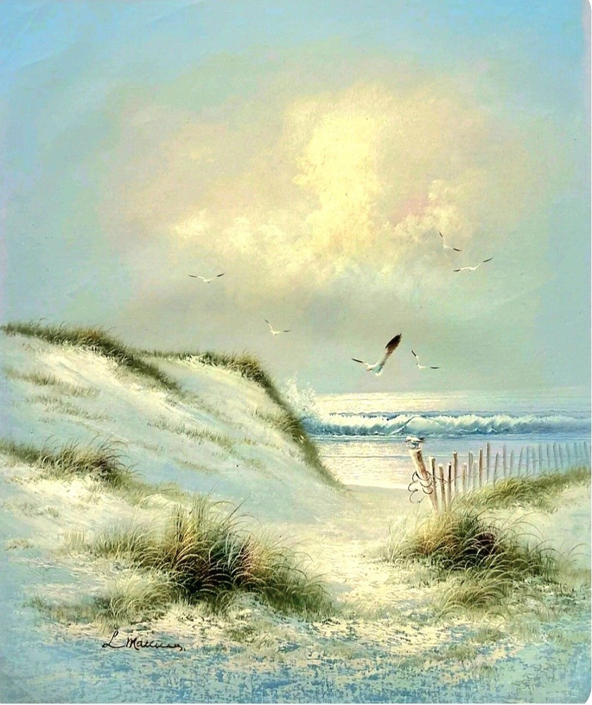 Unstretched Handpainted, Beach Scene 21×24 Inches