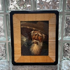 Griss Painting of A Man Smoking Deep in Thought – Original Double Framed