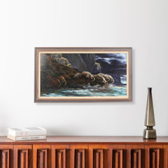 Edward „Ned“ Aldrich Wildlife Wall Art Oil Painting Musk Oxen In River 1985