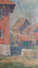 Jane Peterson Original Antique American Rural Village Landscape Oil Painting