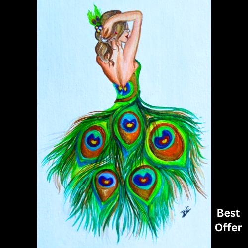 ACEO Original Peacock Abstract Bird Lady Animal Acrylic Art Hand Paint NEW OOAK