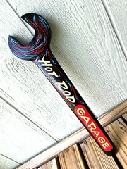 19″ Pinstriped Rat Rod Tool Hand Painted Wrench Hotrod Garage Auto Shop Sign Art