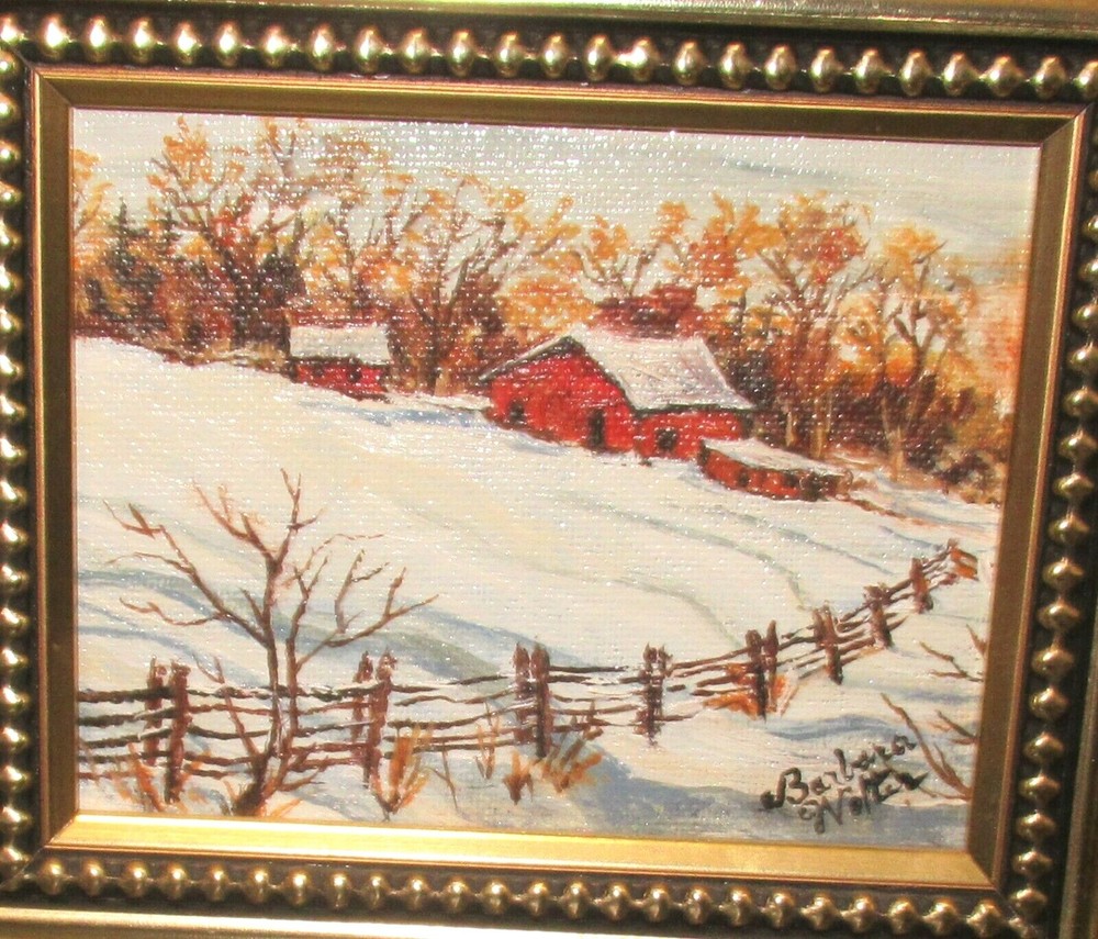 BARBARA WALTERS „A WINTER DAY“ SMALL ORIGINAL OIL ON BOARD LANDSCAPE PAINTING