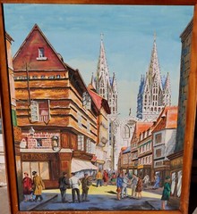 ANDREW BERRICK Mid Century Old Sector of Paris Village Scene watercolor/gouache