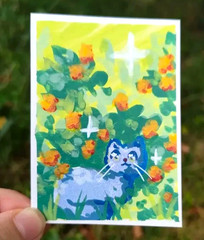ACEO: Original Acrylic Painting (6.4 x 8.9 cm): cats and flowers 3/6 by Lenahui