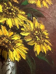 Vintage Oil Painting Floral Still Life Sunflowers Flowers Artist Signed Howard