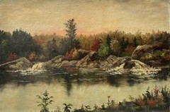Antique Hudson River School Oil Painting Landscape 19Th Century Unsigned 12×18