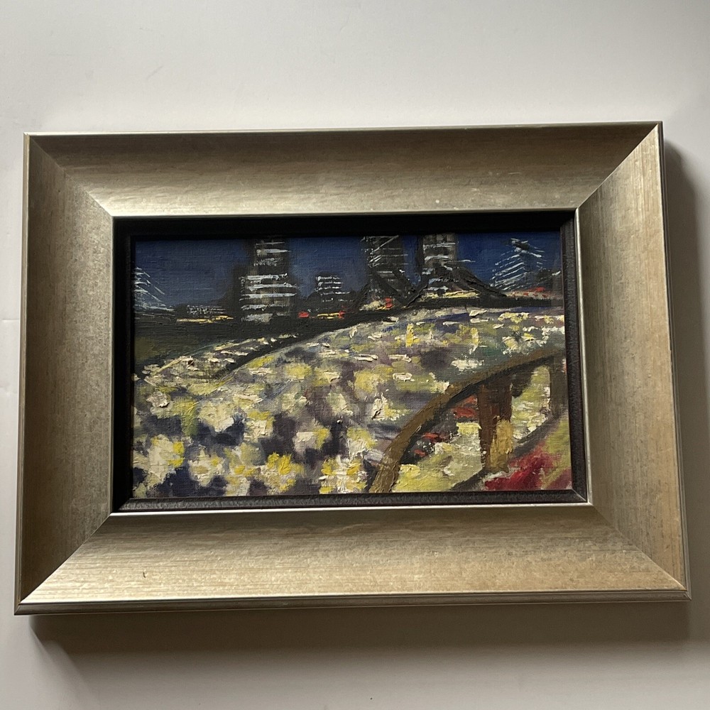 Painting Mid Century Modernism Urban City Night Lights Regionalism Expressionism