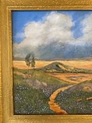 Antique Bluebonnet Oil Painting-Hill Country Landscape- Antique Frame