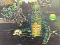 🔥 Unusual Surrealist UNIVERSAL Horror Monster CREATURE BLACK LAGOON Painting