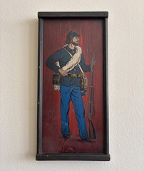 Vintage Union Soldier of the Civil War Painting on Wood 19”x9” Art Wall Hanging