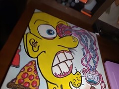 Original Painting Eyes On The Prize Pizza Glue Ocular Injury Feces Lowbrow Toons