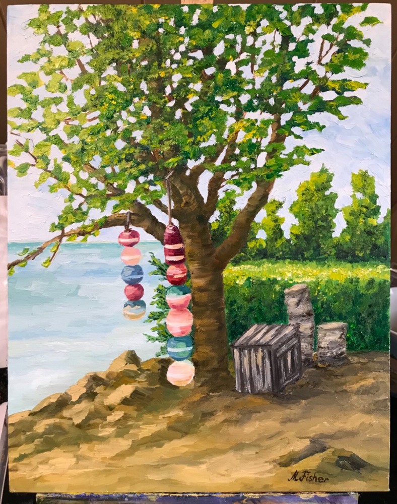 Florida Keys Buoys by Marina Fisher, Oil Painting, canvas on panel, size 11”x14”