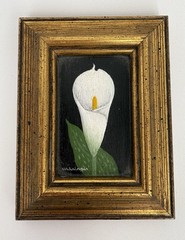 Charles Wehringer Miniature Oil Painting – White Lily, Americana 20th Century