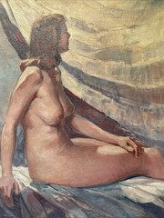 HOWARD SCHULER PAINTING NUDE WOMAN FEMALE MODEL MID CENTURY LISTED OIL ANTIQUE