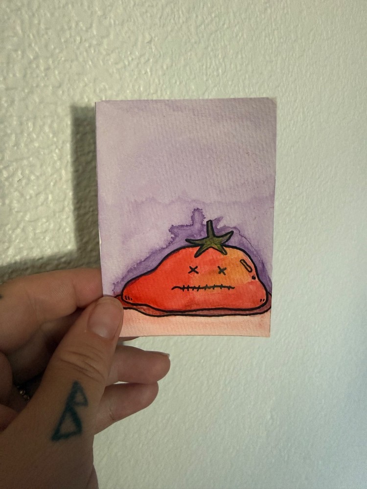 ‘Bad Tomato‘ ACEO Original Watercolor Life of a Tomato #5/6 Briana Johnson