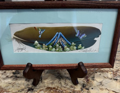 Vintage Costa Rica Hand Painted Feather Signed By Artist Framed