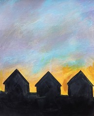 Abstract/Impressionism P Town 6A Cottages colorful Handmade Street Art Painting