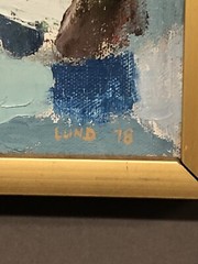 Signed Shirley Lund 78 Oil On Canvas Titled Fishing Creek 10 1/2” X 7 1/2”