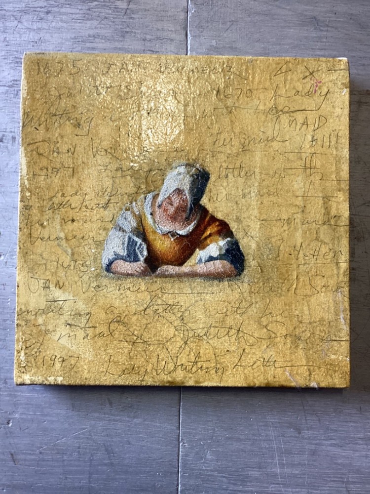Original Painting 9” x 9” By Judy Sowa “Lady Writing Letter” Jan Vermeer Series