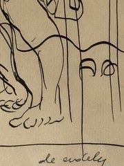 FRANCIS DE ERDELY ANTIQUE MODERN ABSTRACT WOMAN INK DRAWING PAINTING OLD ART 50s