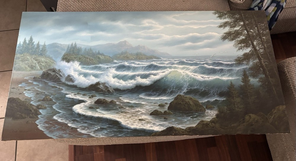 June Nelson Seascape Big Oil Painting 36×24″ American Listed Artist