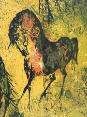 Yellow Mid-Century Surreal Equestrian Scene 27″ Hoi Lebadang Ethereal Landscape