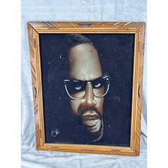 Vintage R. Kelly Black Velvet Painting Signed David Ortiz Wood Frame 23″ x 19″