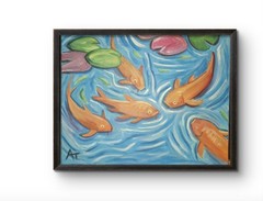 Electric Koi Dreamscape Original Art 11×14 Canvas