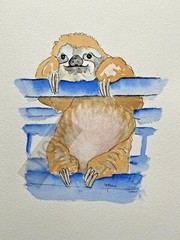 SLOTH BABY NURSERY, CHILDREN’S LINE & WASH ~ Watercolor ~ HAND PAINTED