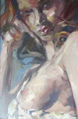 GERRY MILLER -. Original Artwork.“Woman“ oil paint on box. 19x29cm