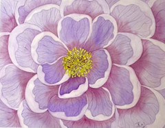 PAINTING WATERCOLOR 11X14 AND DOUBLE MAT 16X20 FLOWER PEONY PURPLE LAVENDER PINK