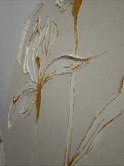 Handmade 3D Textured Floral Canvas Wall Art White Gold Iris Painting