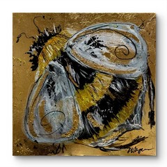 Mary Myers Original Bee Painting 14×14 Gold Leaf Mixed Media Art