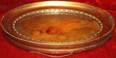 B0777 – Oil Painting on Metal c.1800 Angel Laurel Wreath Baroque Antique – 34.6cm