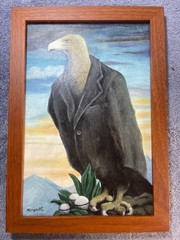 RENE MAGRITTE DRAWING ON ANTIQUE WOOD, FRAMED ON WOOD, SIGNED AND SEALED